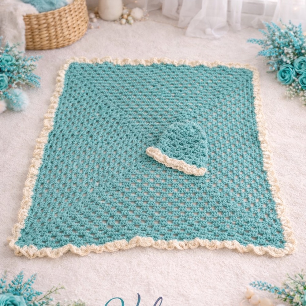 Crochet Baby Blanket and Hat Set